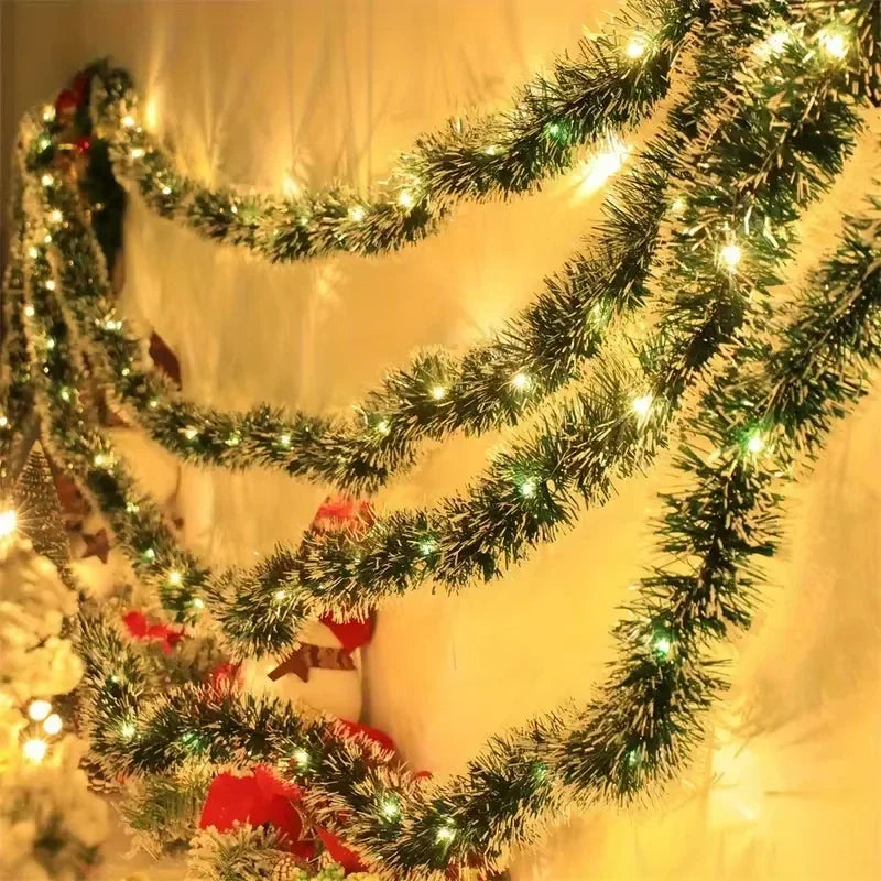 Christmas Tinsel Garland with LED Lights – 2M Metallic