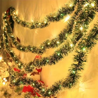 Christmas Tinsel Garland with LED Lights – 2M Metallic