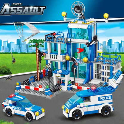 City Police Station Building Block Set with Police Cars & Figures