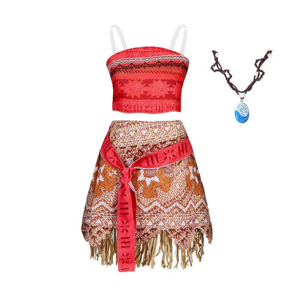 Moana Girls Costume Polynesian Princess Two-Piece Dress Up Set