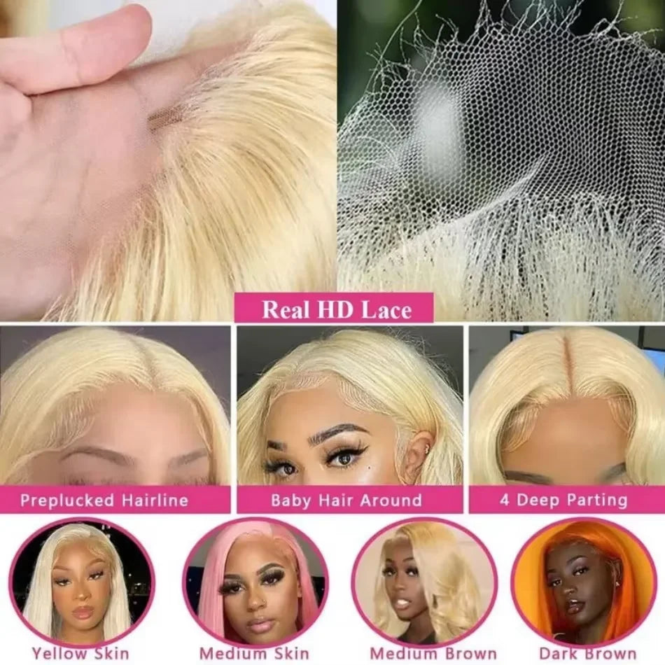 613 Blonde Straight Human Hair Wig – 13x6 & 13x7 HD Lace Front, 18–30 Inches