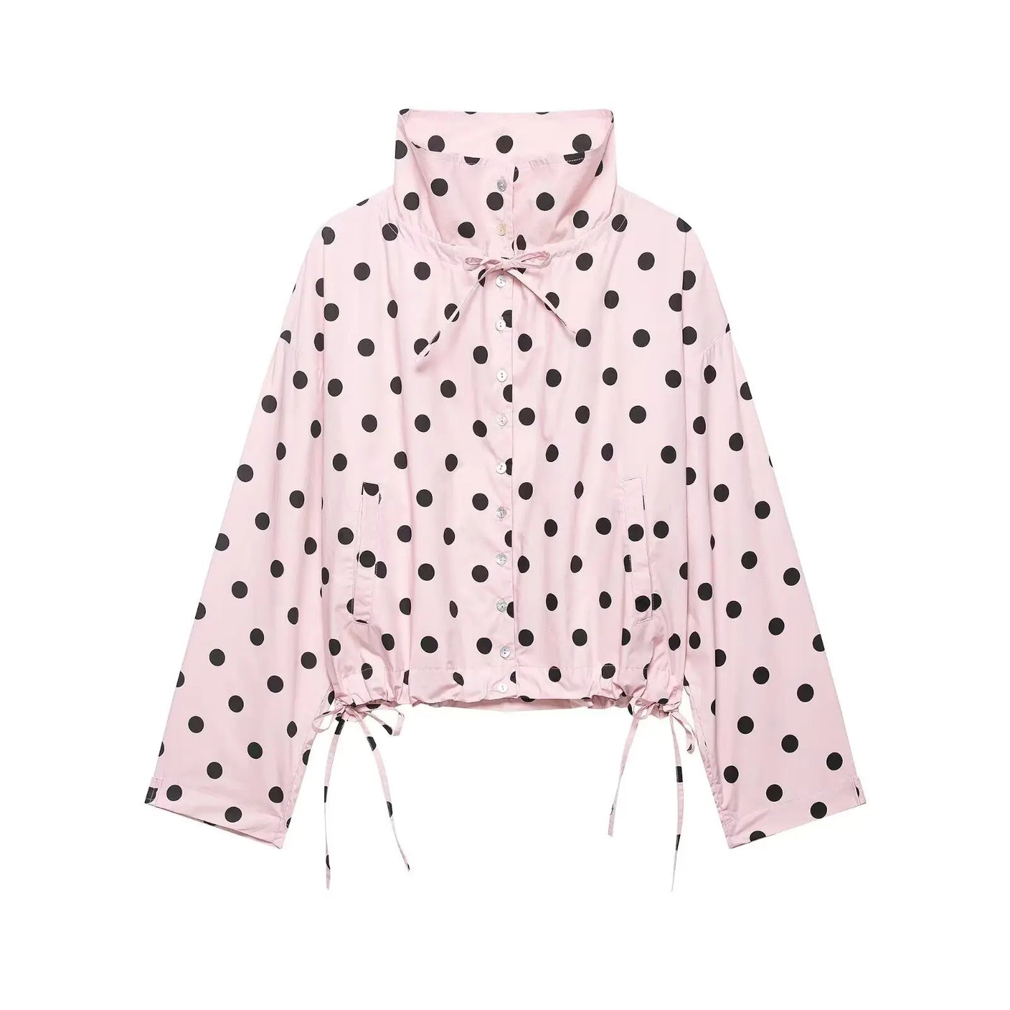 Women's Polka Dot Drawstring Jacket – Elegant Spring Coat