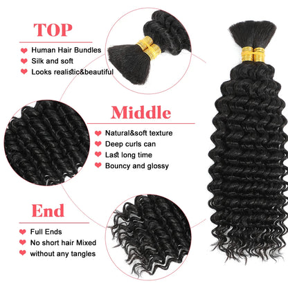 Deep Wave Human Braiding Hair Bulk 100g No Weft for Boho Braids