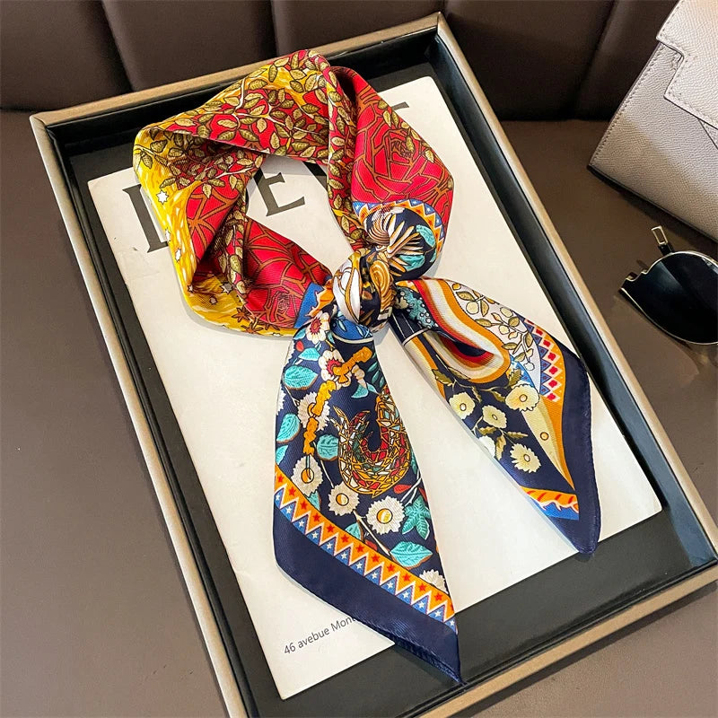 Silk Feel Square Scarf for Women – Satin Hair Wrap & Foulard Shawl