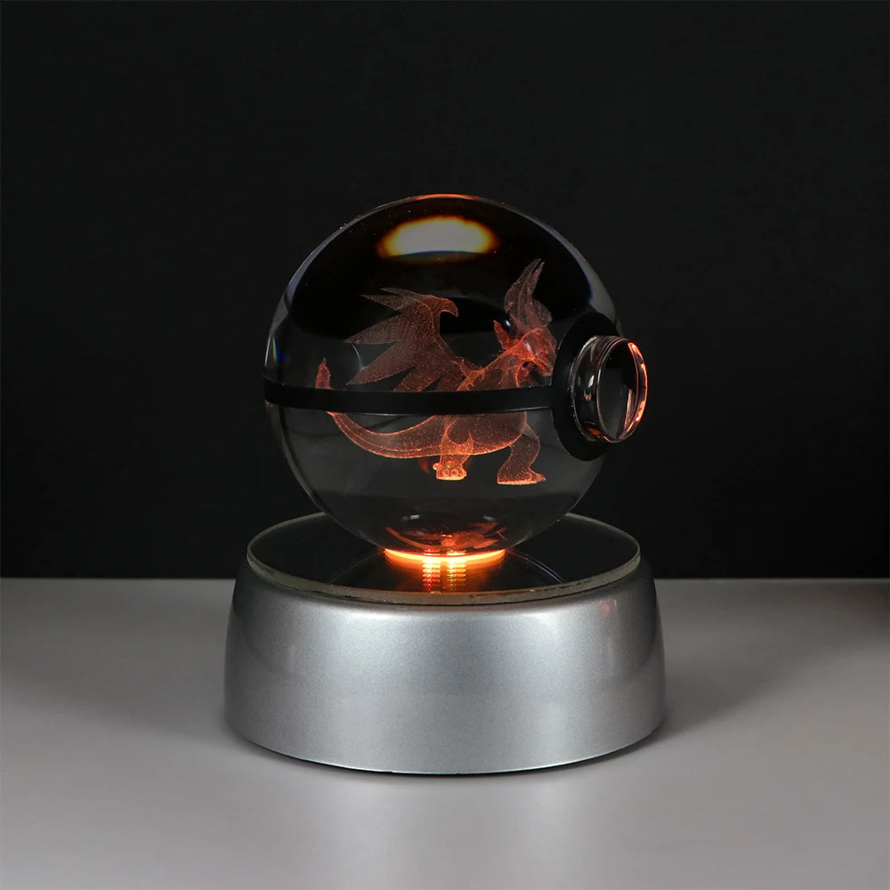 Pokémon Pikachu and Charizard 3D Crystal Poké Ball with LED Base