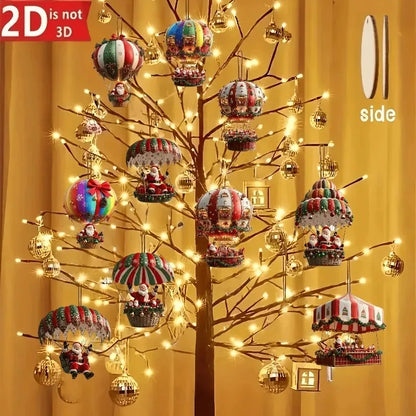 Christmas Santa Hot Air Balloon Acrylic Hanging Ornaments – Set of 10