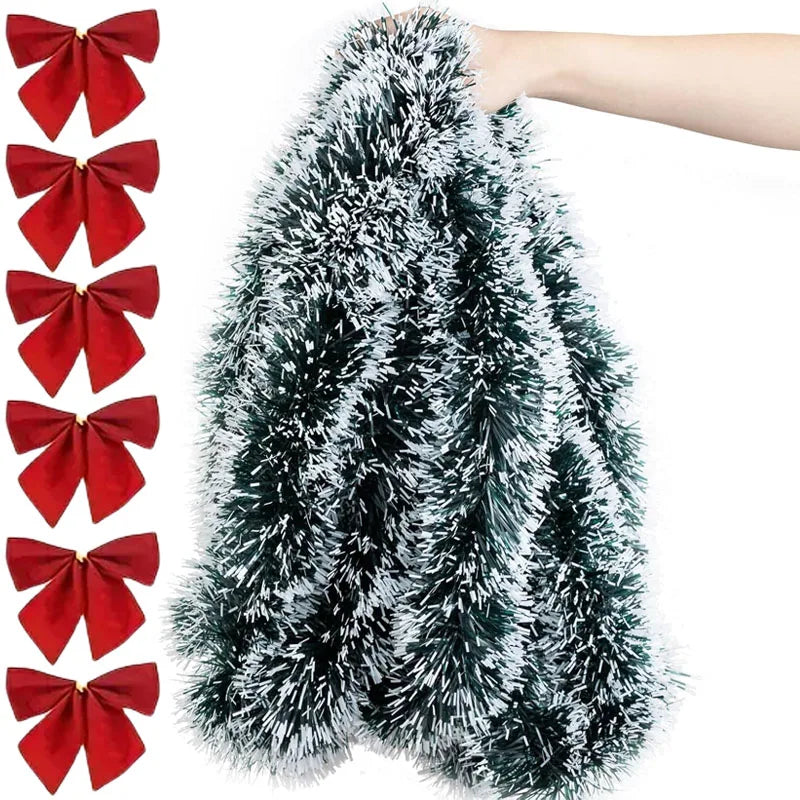 Christmas Tinsel Garland with Decorative Bows