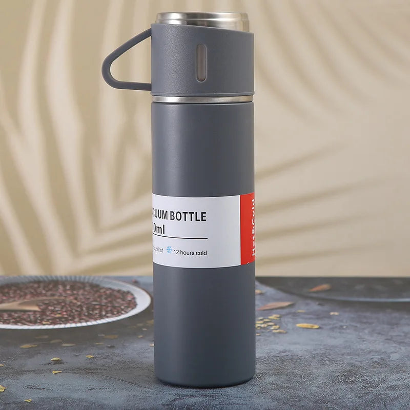 Vacuum Flask Gift Set with 3 Cups – Stainless Steel Thermos