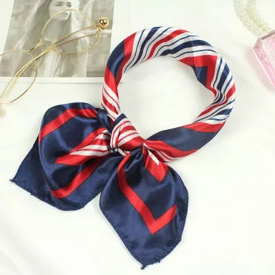 Women's Printed Square Head Scarf – 50x50cm Silk-Feel Kerchief