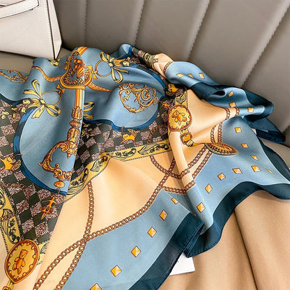Chain Pattern Silk Square Scarf – 70cm Luxury Kerchief