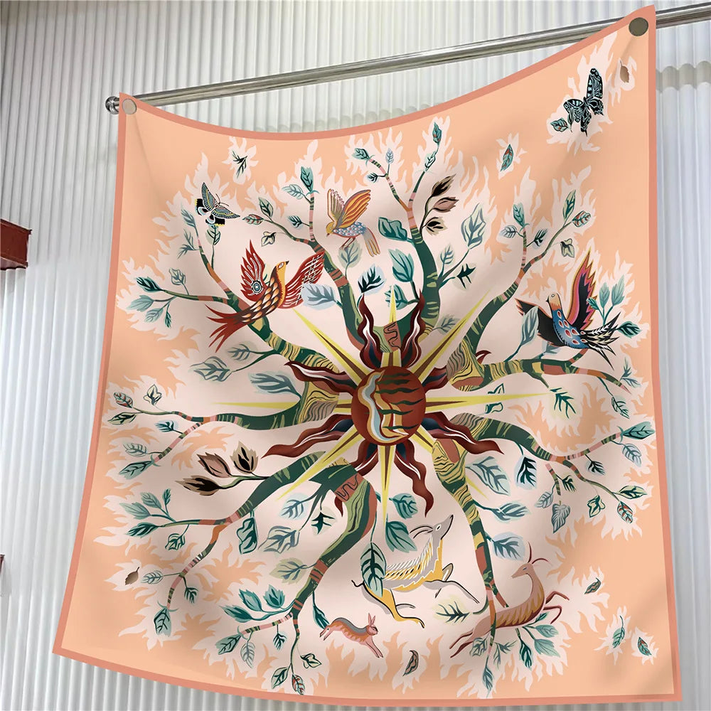 Luxury Silk Square Scarf Women Floral Paisley Print 90cm