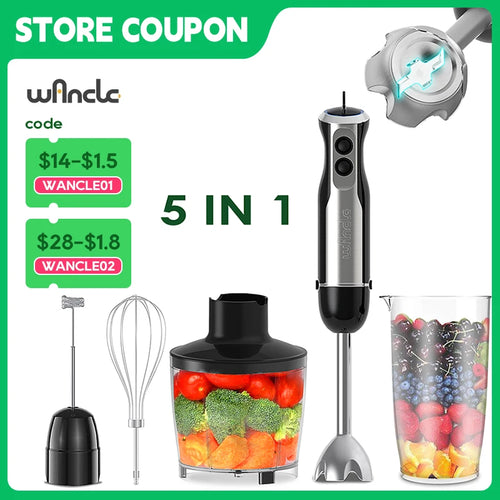 Wancle 5-in-1 Immersion Hand Blender 1000W – Kitchen Mixer Set