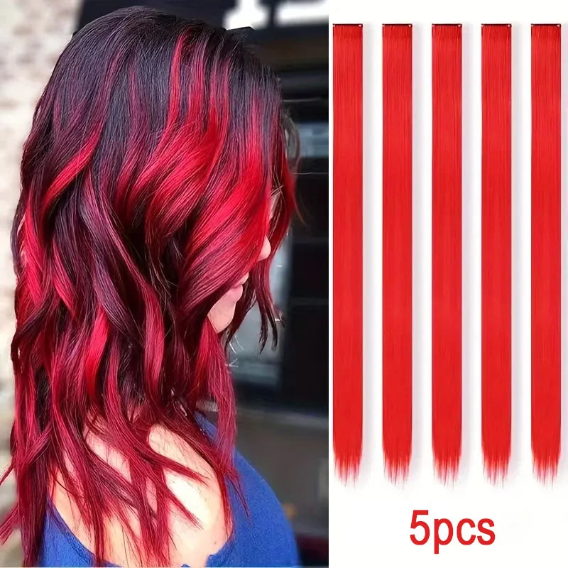 Colorful Clip-In Hair Extensions 5pcs Straight Synthetic 20 Inch