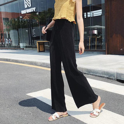 Wide Leg Pants for Women – Pleated Ice Silk Elastic Waist