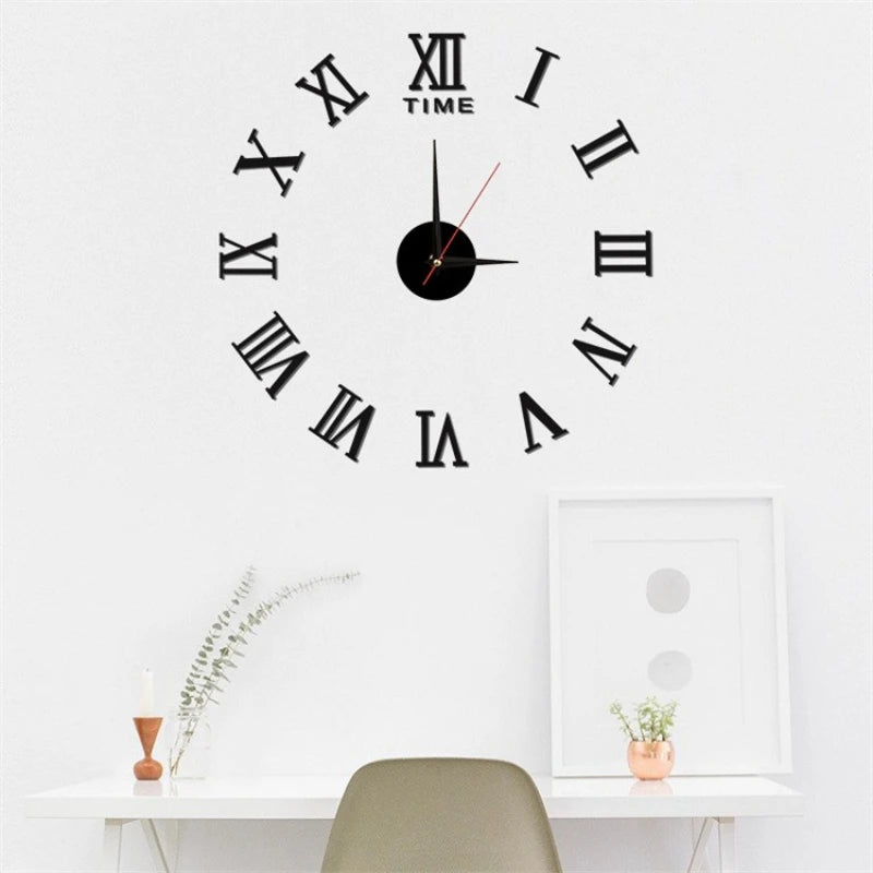 3D DIY Wall Clock – Large Roman Numerals Mirror Acrylic Self-Adhesive