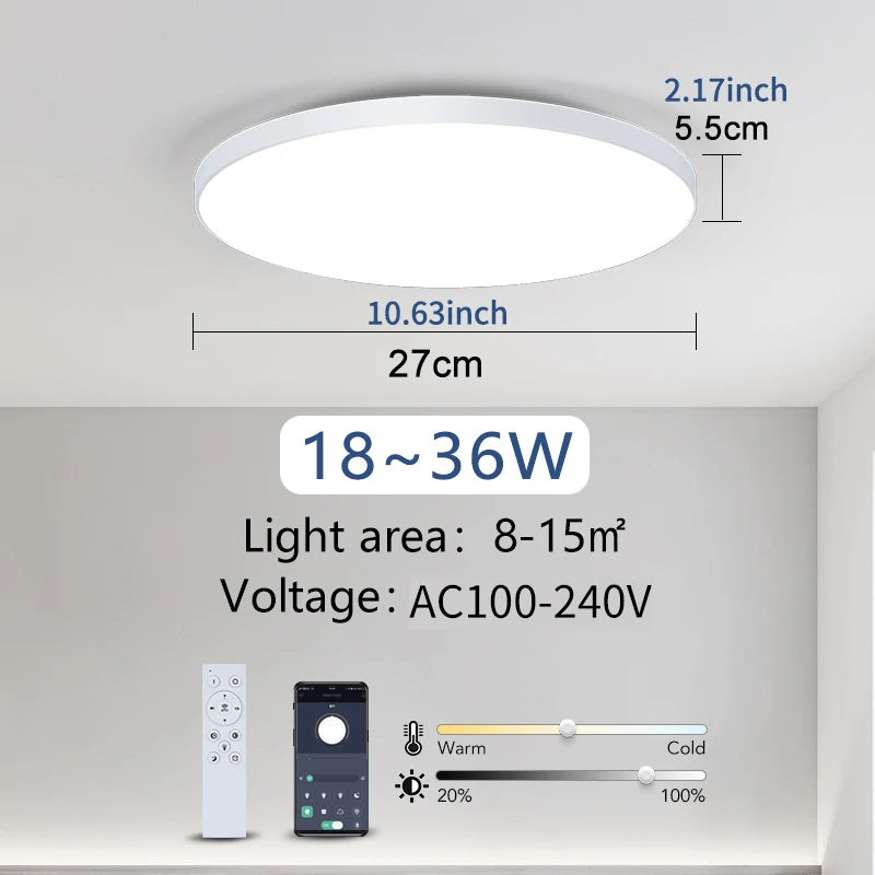Smart LED Ceiling Light with Remote Control & Dimmer