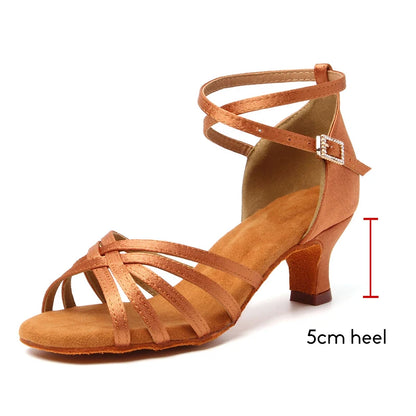 Women's Latin Dance Shoes with Suede Sole & Cuban Heel
