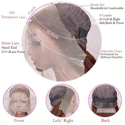 Chocolate Brown 13x4 Lace Front Human Hair Wig – Straight, Pre-Plucked, 16–34 Inch