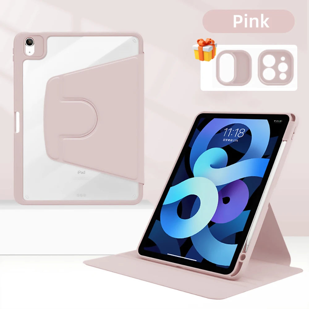 iPad Case 360 Rotatable Transparent Cover – Pro, Air, Mini, 7th–10th Gen