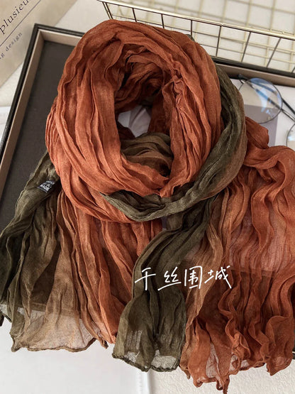 Gradient Crinkle Long Scarf for Women – Lightweight Wrap