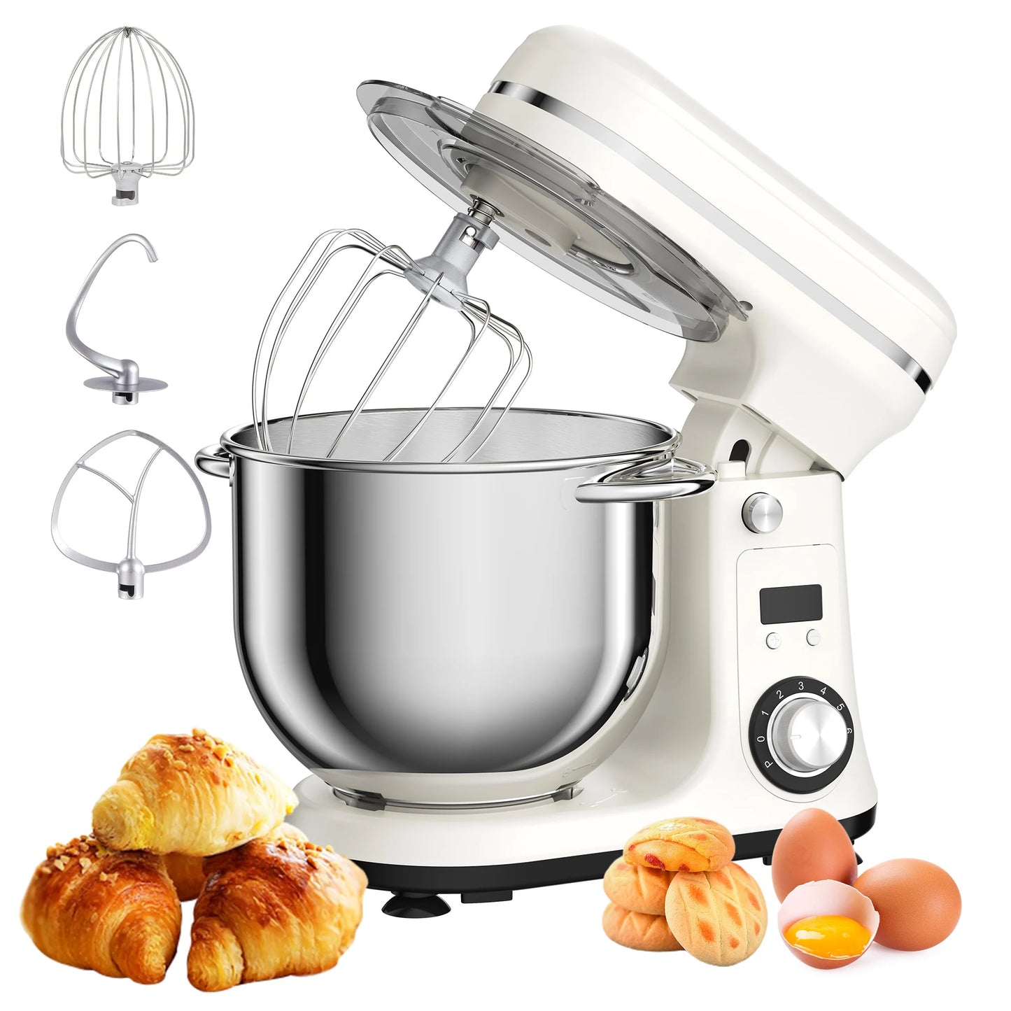 Stand Mixer 6L Quiet Motor with Stainless Steel Bowl & 3 Attachments