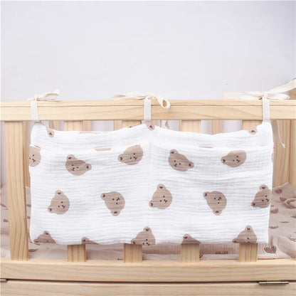 Baby Crib Hanging Storage Bag – Muslin Bedside Organizer