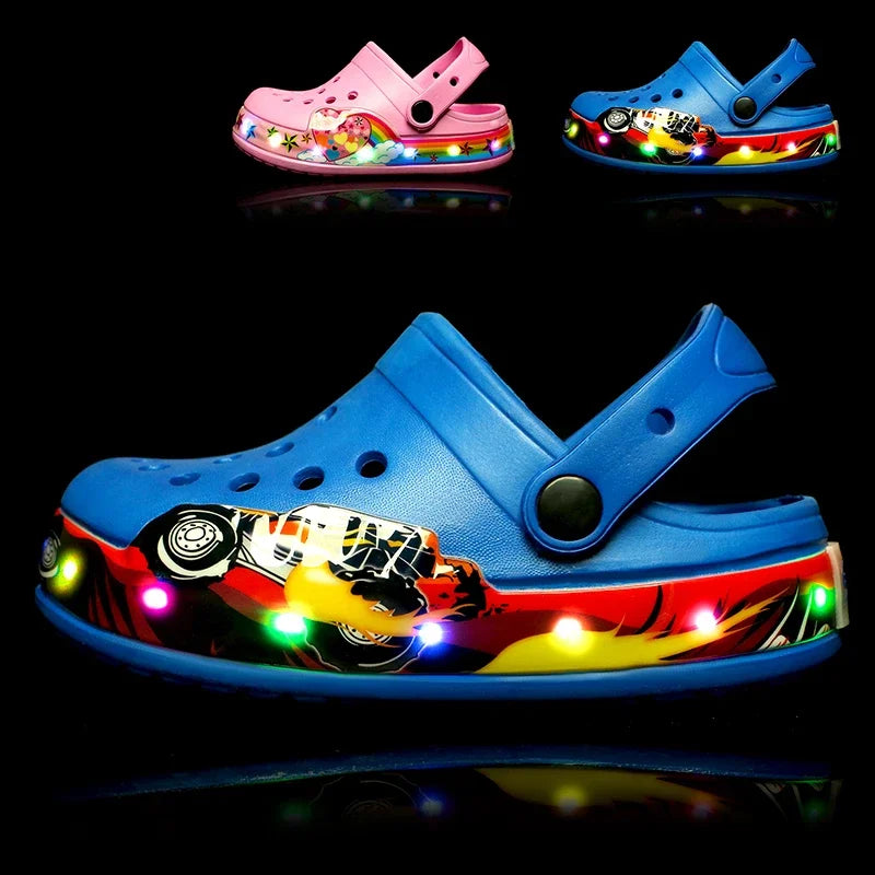 Kids LED Light-Up Clog Sandals – Boys & Girls Summer Hollow Shoes