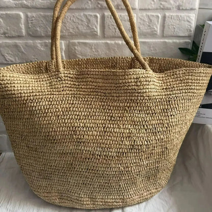 Large Handwoven Rattan Tote Bag – Women's Straw Beach Handbag