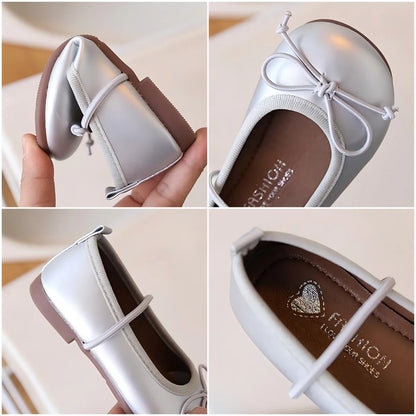 Girls Ballet Flats with Bow – Soft PU Leather Mary Jane Shoes for Kids & Toddlers