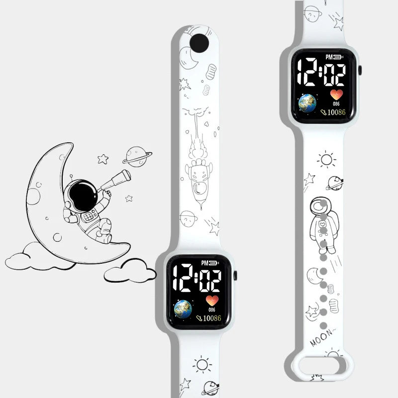 Kids Digital LED Watch – Cute Cartoon Print Silicone Wristwatch for Girls & Boys