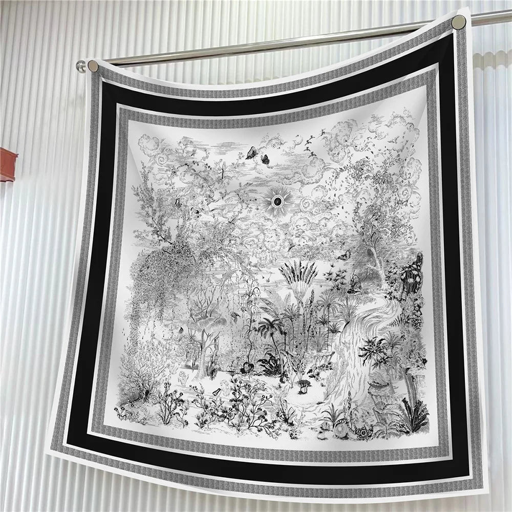 Luxury Silk Square Scarf Women Floral Paisley Print 90cm