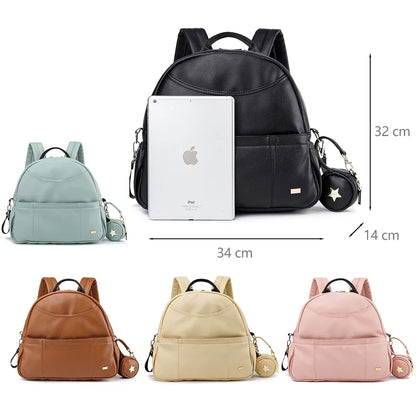 PU Leather Diaper Backpack – Large Capacity Waterproof Mom Bag