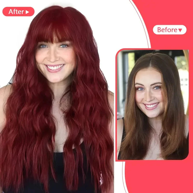 Long Wavy Synthetic Wig with Bangs – 26 Inches, Multiple Colors