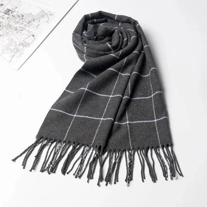 Cashmere Plaid Men's Winter Scarf with Tassels