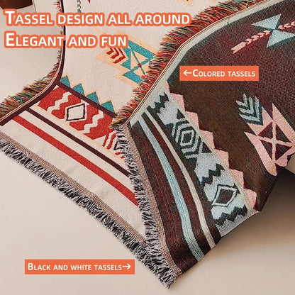 Aztec Boho Throw Blanket with Fringe – Southwestern Woven Tapestry, 2 Colors