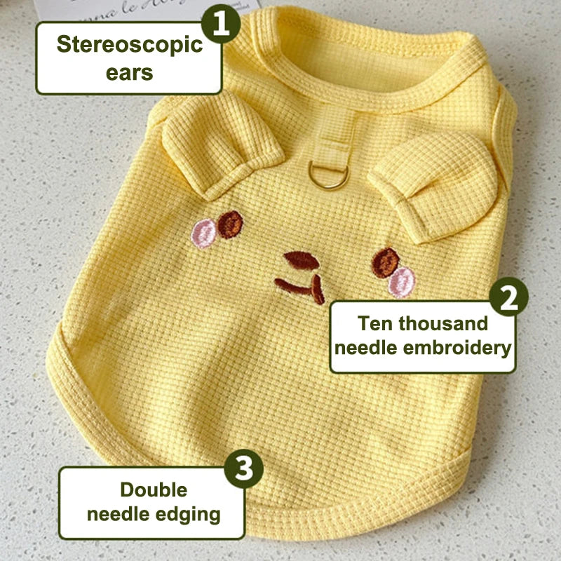 Waffle Knit Pet Vest Cute Puppy Shirt with Leash Ring for Dogs & Cats