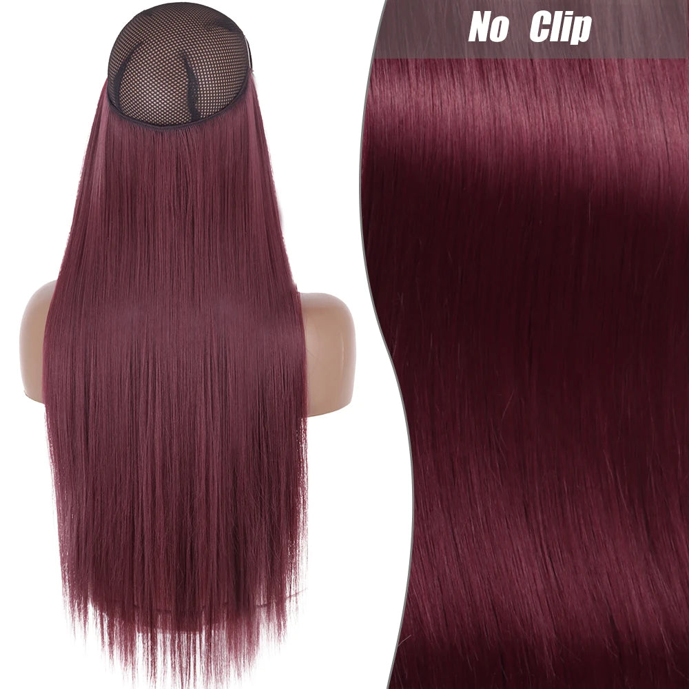 No-Clip Halo Hair Extensions – Long Wavy Synthetic Hairpiece