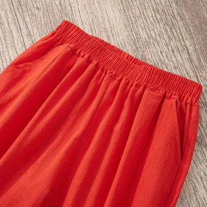 Women's Cotton Linen Harem Pants – Casual Loose Elastic Waist Cropped Trousers
