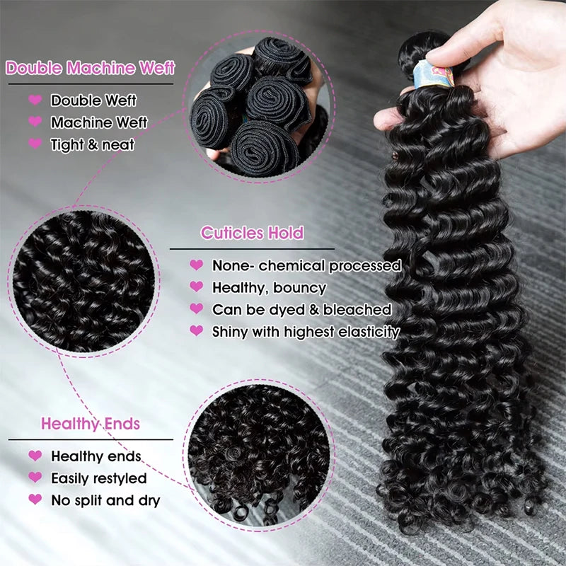 Loose Deep Wave Human Hair Bundles – 12A Brazilian Remy