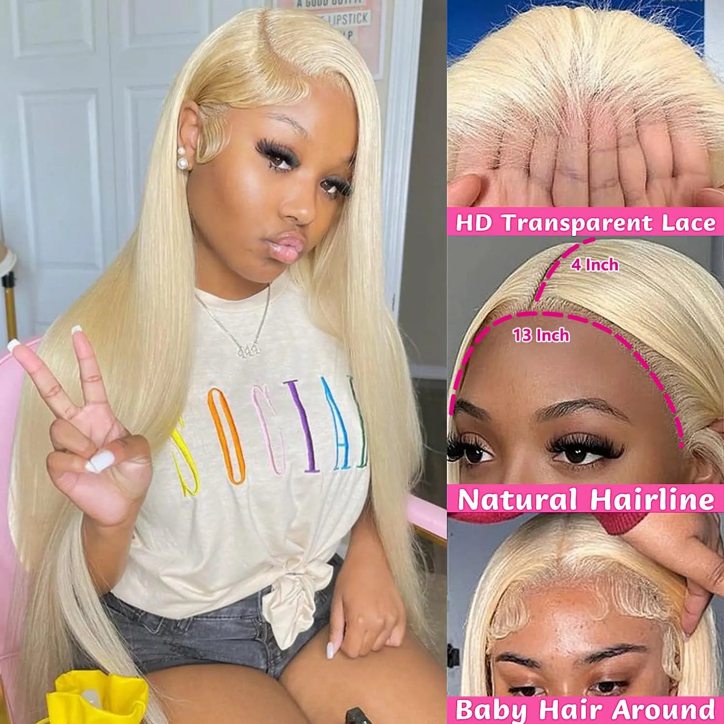 Straight Lace Front Wig Human Hair 13x4 180%-250% Density Pre-Plucked
