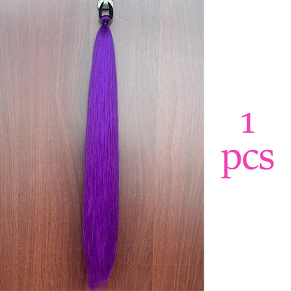 Synthetic Ponytail Hair Extension 2pcs – Long Straight, Colorful, Braiding Hairpiece with Rubber Band