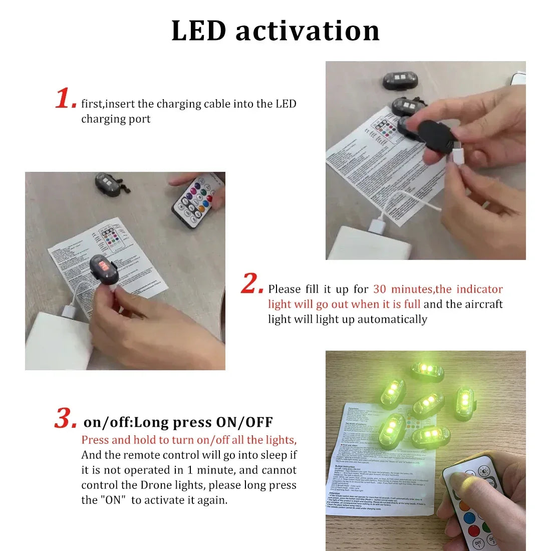 RGB LED Strobe Light with Remote – USB Rechargeable for Car, Bike & Motorcycle