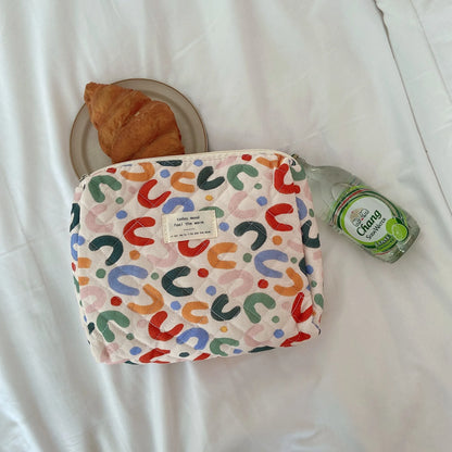 Cartoon Print Quilted Baby Diaper Bag – Zipper Handbag for Travel