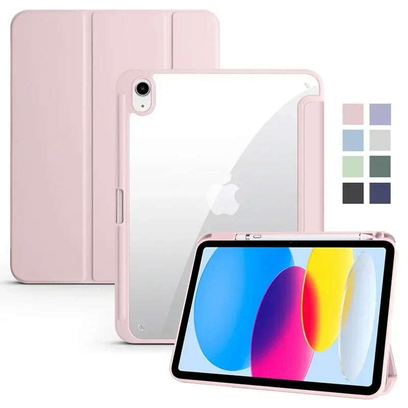 iPad Case with Pencil Holder - Trifold Clear Acrylic Back Cover
