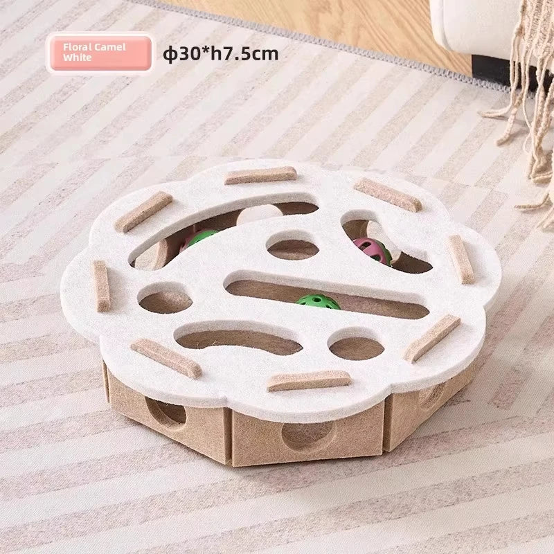 Cat Puzzle Box Toy with Felt Ball Tracks & Holes