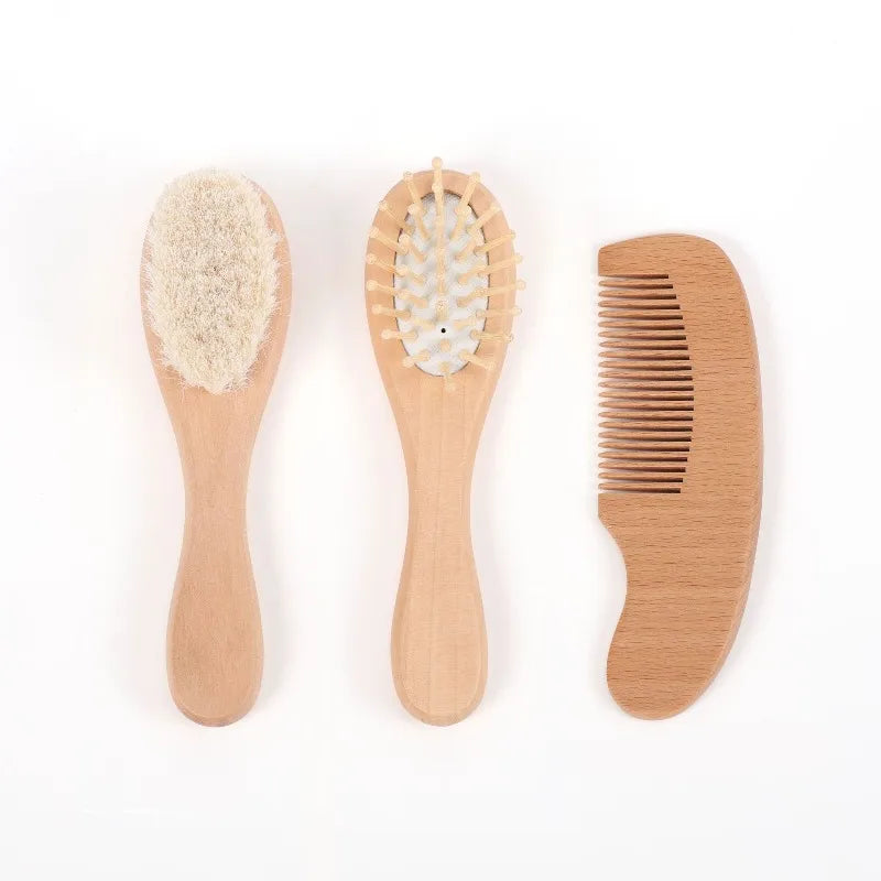 Baby Hair Brush & Wooden Comb Set – Newborn Grooming Kit