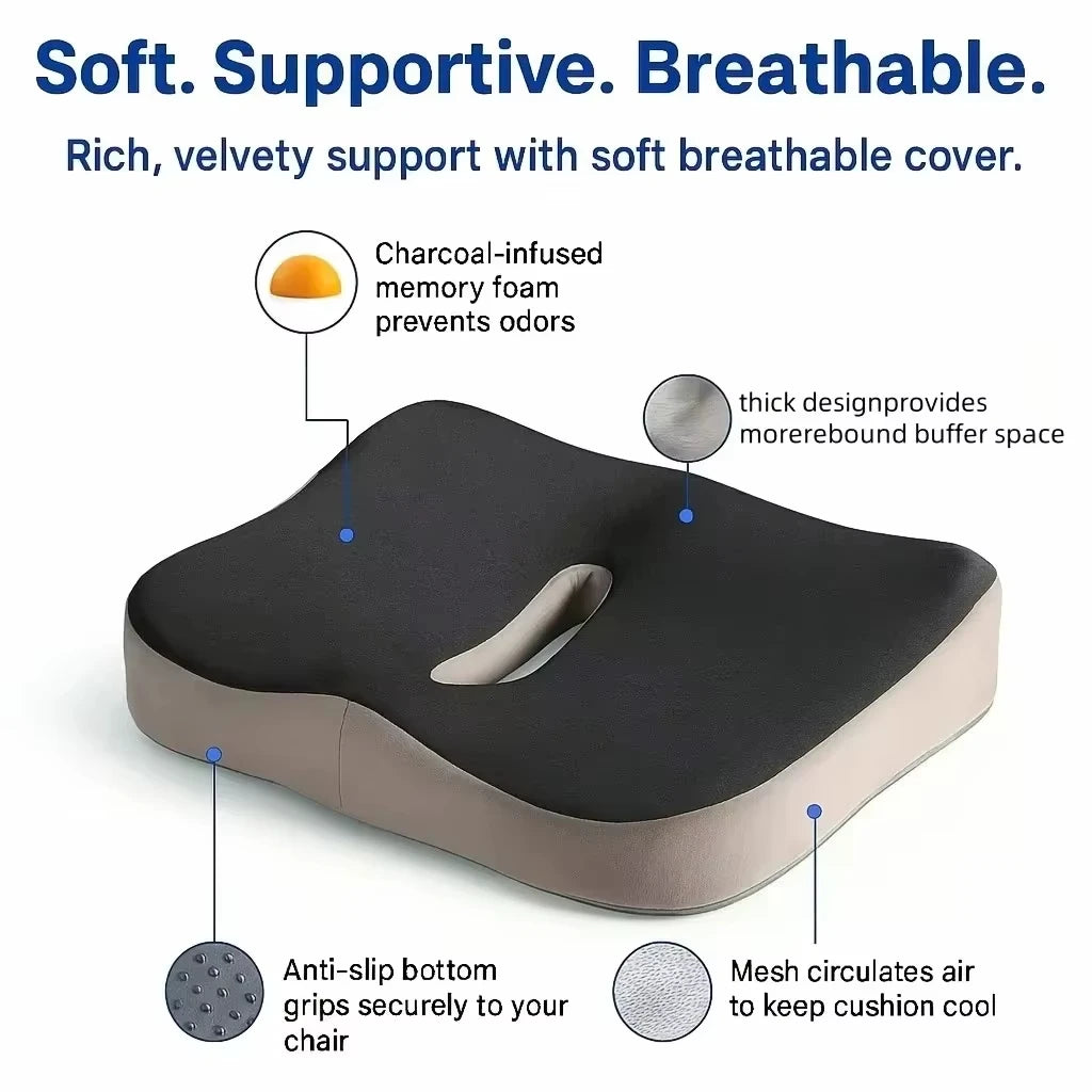 Ergonomic Memory Foam Seat Cushion – Coccyx & Spine Relief