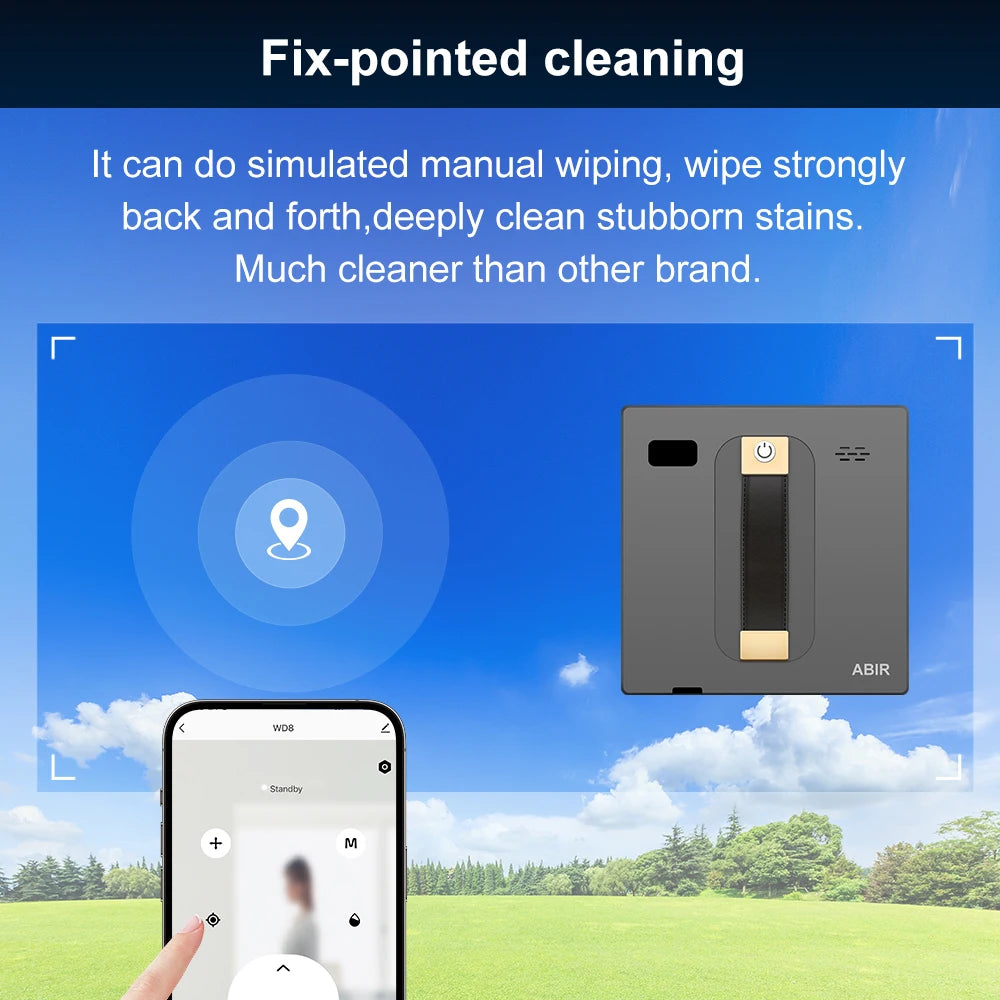 ABIR WD8 Robot Window Cleaner Dual Water Spray Smart App & Remote Control