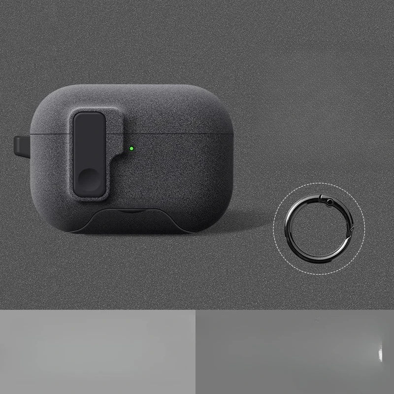 Magnetic Lock AirPods Case – Frosted Matte Cover with Carabiner & Strap