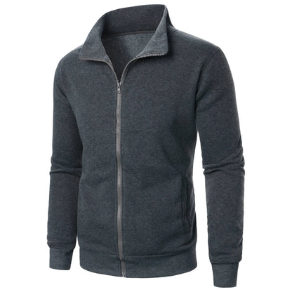 Men's Zip-Up Stand Collar Jacket – Casual Sports Solid Color Coat